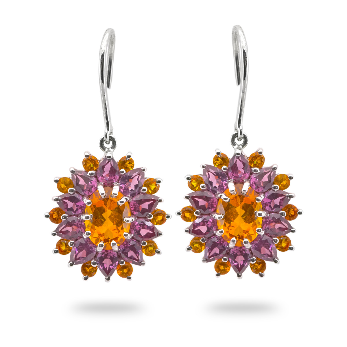 Boucles d'oreilles rhodolite, citrine argent Sunflower